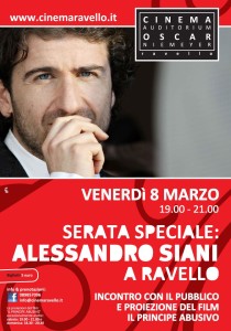 La locandina dell'evento di Venerdì 8 marzo: Serata  speciale con Alessandro Siani